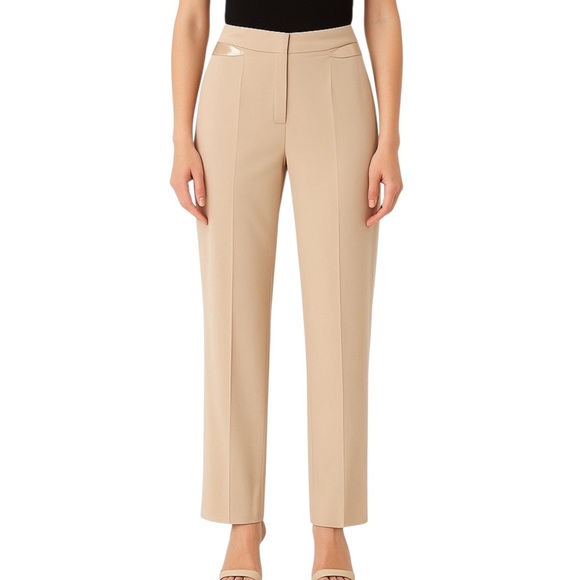 Simon Chang Pants - Simon Chang Beige Satin Trim High Waist Pants Size 10